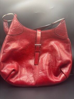 Red Leather Shoulder Bag - Women's Hobo Tote
